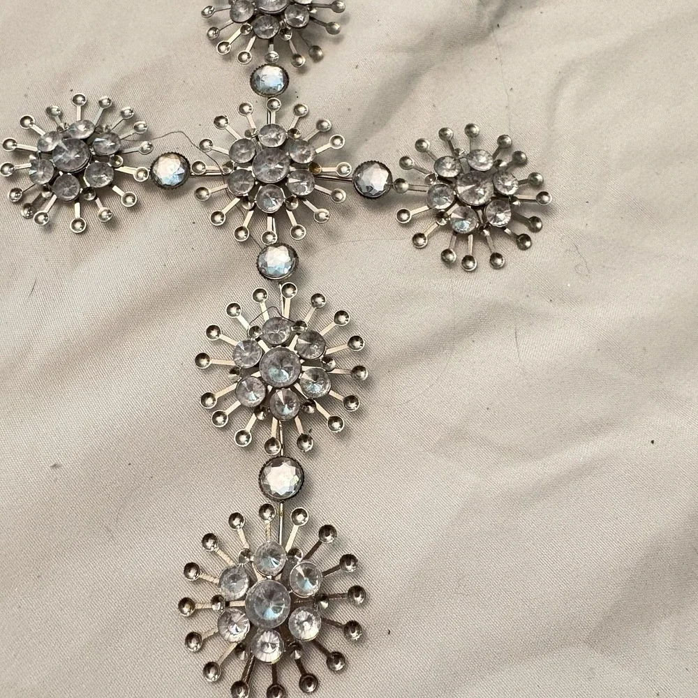 Vintage Y2K Rhinestone Snowburst Cross Ornament 6
